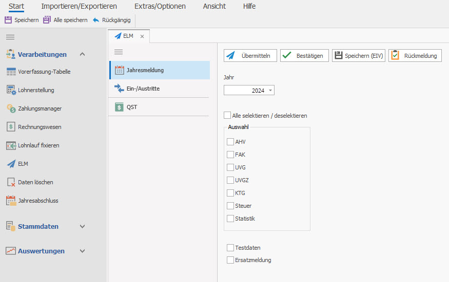 Jahresmeldung ELM übermitteln Topal Payroll